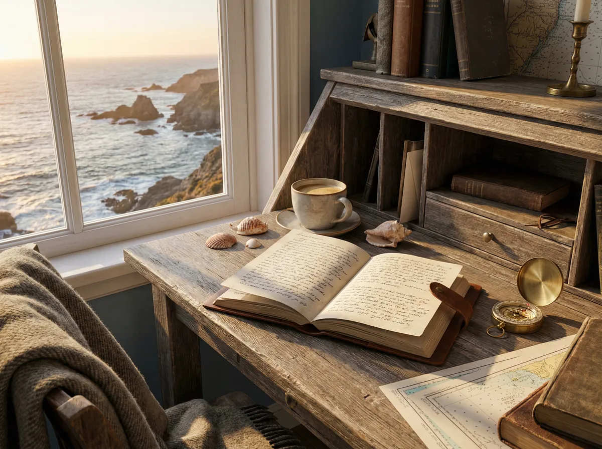 编剧咖啡馆 海边写作桌 - 手稿与海景